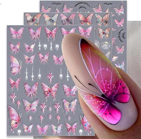 5D Aurora Calcomanías de uñas de mariposa para mujer diseño de