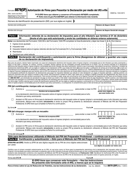 Irs Formulario 8879sp Download Fillable Pdf Or Fill Online