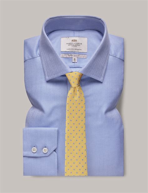 Mens Blue Herringbone Extra Slim Shirt