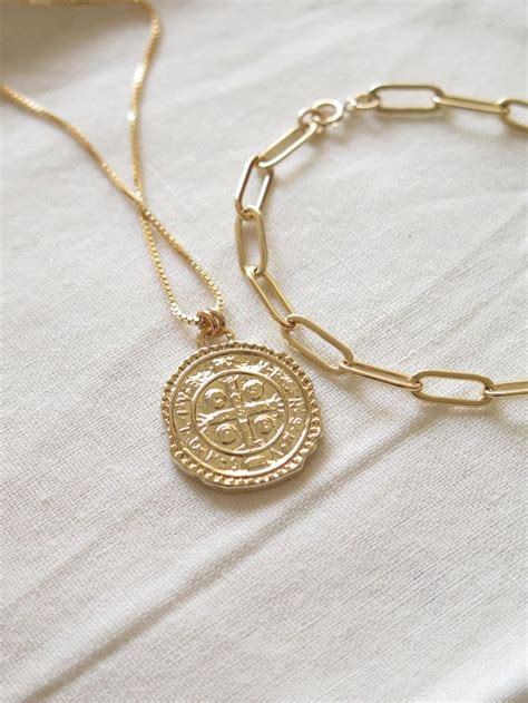 Gold Coin Necklace Cross Necklace K Gold Filled Medallion Necklace