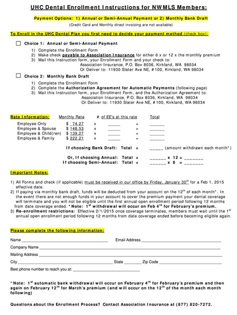 Fillable Online UHC Dental Enrollment Instructions For NWMLS Members