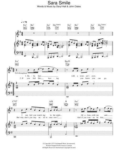 Sara Smile by Daryl Hall - Piano, Vocal, Guitar - Digital Sheet Music ...