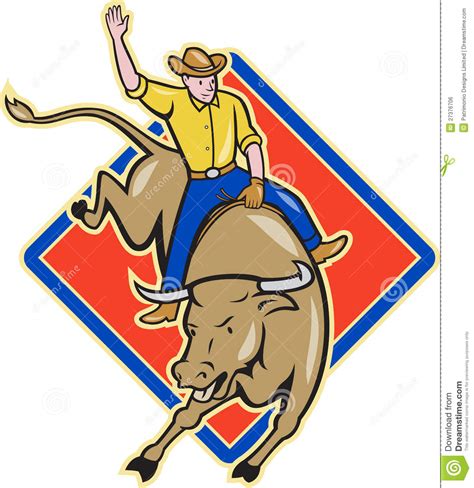 Rodeo Cowboy Bull Riding Cartoon Stock Vector Illustration Of Riding