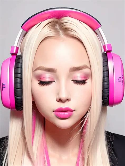 Dopamine Girl Bimbo Caucasian Blonde Hair Pink Headphones Head