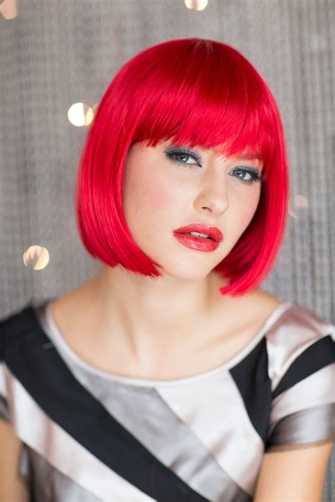 Vibrant Bright Red Bob Wig Maisy Annabelleswigs Annabelles Wigs Uk