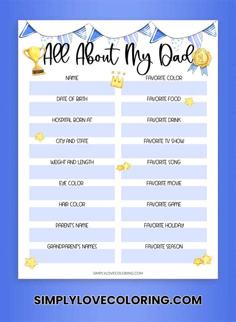 All About My Dad Worksheet Free Pdf Printables Simply Love Coloring