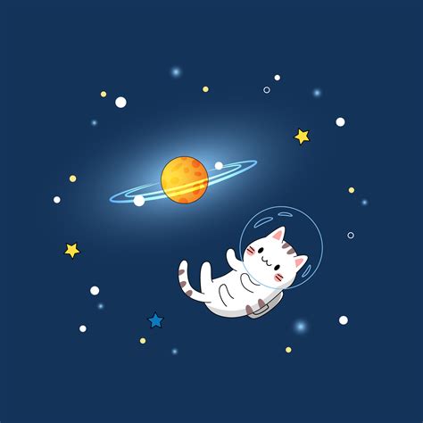 Gato Astronauta Animado Kawaii En El Espacio Coloreando Juntos The