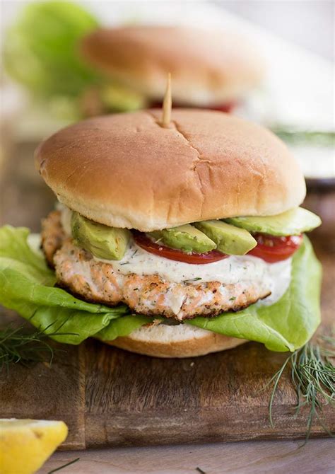 Salmon Burgers With Lemon Dill Sauce Kiwi And Carrot