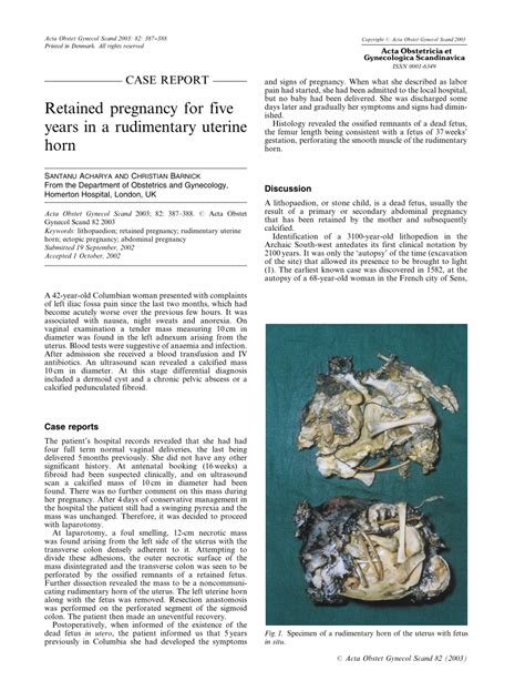 PDF Retained Pregnancy For Five Years In A Rudimentary Uterine Horn