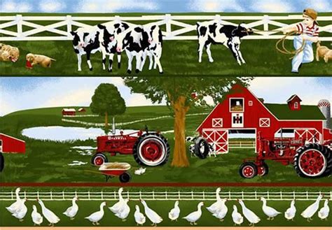 Farmall Tractor Scenic Border Green Kids Room Wallpaper Border Green