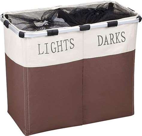 IHOMAGIC Large 2 Section Lights Darks Laundry Basket Foldable