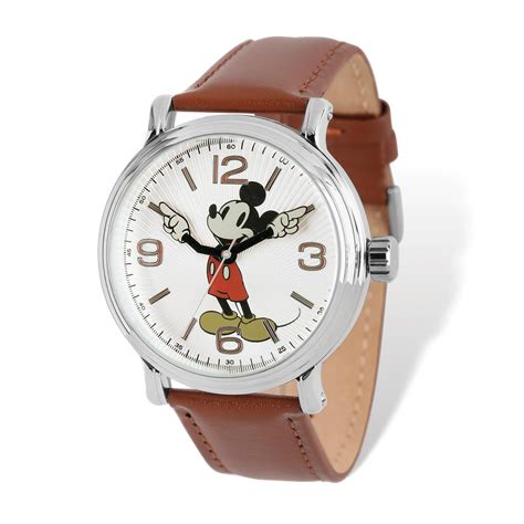 Disney Brown Leather Mickey Mouse Watch Adult Size Xwa5153 Homebello