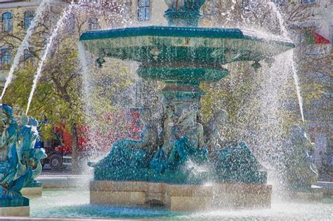 Famous Rossio Square Fountain In Lisbon Stock Image Image Of