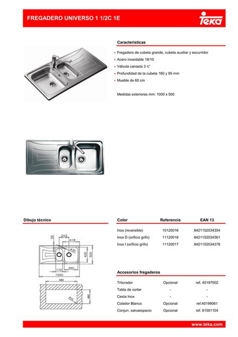 Fregadero Teka UNIVERSO 1 1 2 C 1E IZQDA PDF