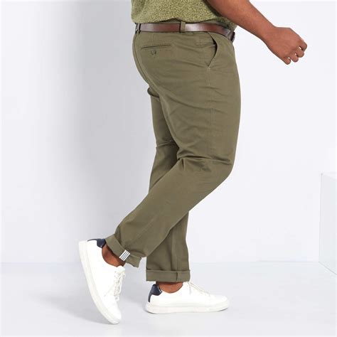 Slim Fit Chino Broek Met Riem Herenmode Grote Maten Kaki Kiabi