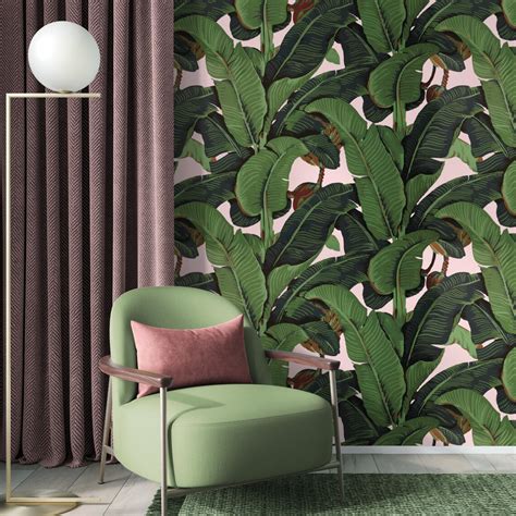 Banana Leaf Print Tropical Wallpaper | Etsy