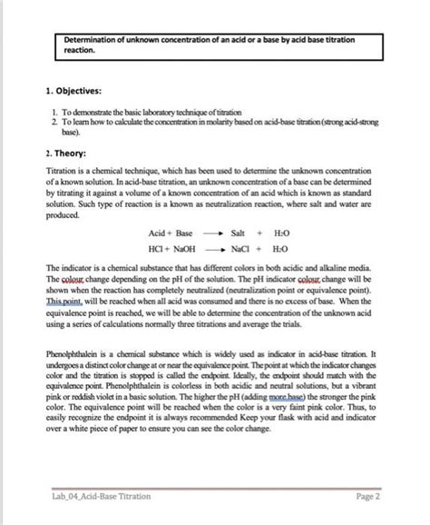 Solved Determination Of Unknown Concentration Of An Acid Or Chegg