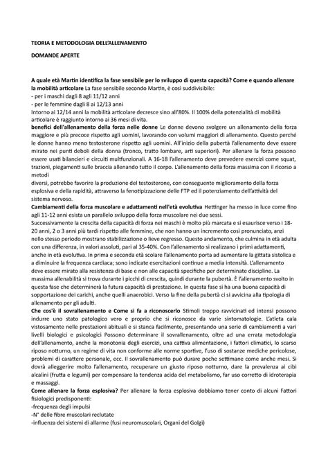 Paniere Teoria E Metodologia DELL Allenamento TEORIA E METODOLOGIA