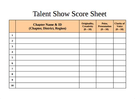 10 Talent Show Score Sheet Samples Sample Templates