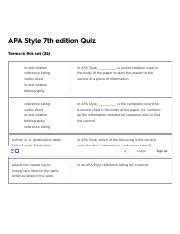 APA Style 7th Edition Quiz Flashcards Quizlet Pdf APA Style 7th