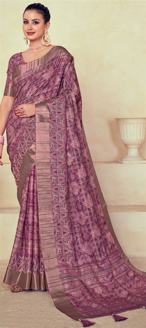 Festive Traditional Purple And Violet Color Silk Fabric Saree 1920699