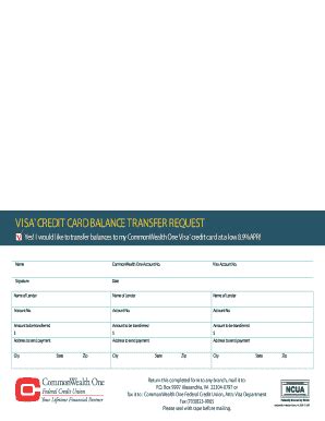 Fillable Online Cofcu Visa Balance Transfer Form Commonwealth One