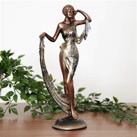 Maisonica Art Deco Silhouette Bronze Lady Figurine Silver Dress