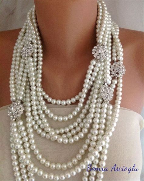 Pearl Necklace Bridal Jewelry Necklace Chunky Layered Bold Jewelry