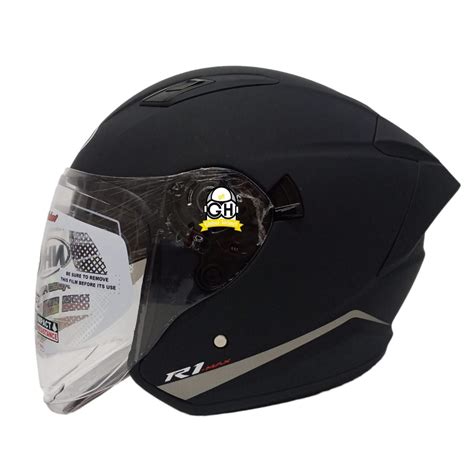 Jual Helm Nhk R Max Solid Black Doff Hitam Doff Double Visor Half Face