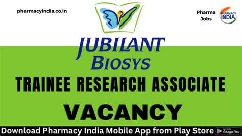 Opportunity As A Trainee Research Associate At Jubilant Biosys Limited