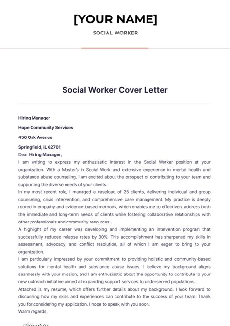 Free Social Worker Cover Letter Template Edit Online And Download