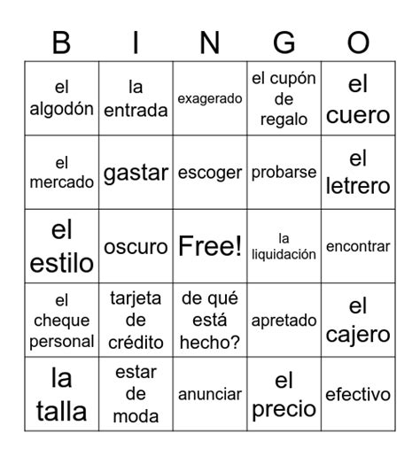 Realidades Cap Tulo B Vocabulario Bingo Card