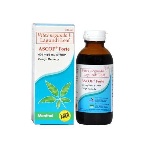 Ascof Forte Vitex Negundo L Lagundi Leaf 600mg5ml 60ml Syrup Sugar