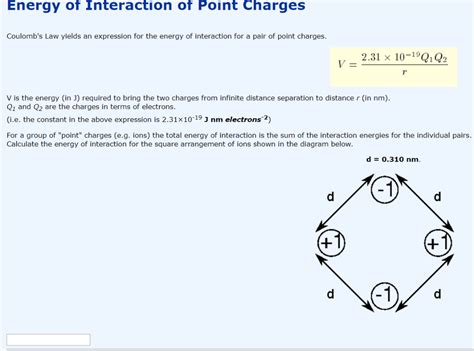 Solved Energy Of Interaction Of Point Charges Coulombs Law