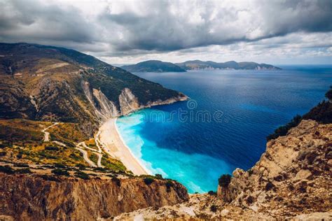 Aerial Drone View Of Iconic Turquoise And Sapphire Bay And Beach Of