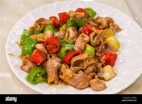 A Sweet And Delicious Chinese Dish Fried Pork Intestines Stock Photo