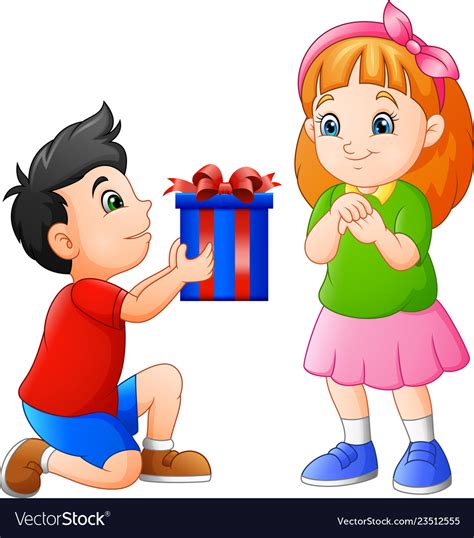 Little Boy Gives T To Girl Royalty Free Vector Image