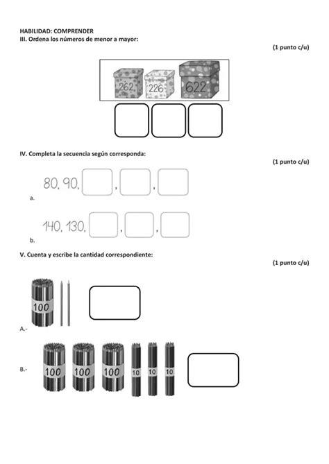 Prueba Matemáticas Números hasta el 1000 profe social