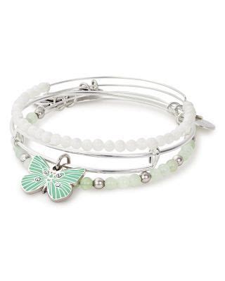 Alex And Ani Butterfly Expandable Wire Bangles Set Of Green Silver