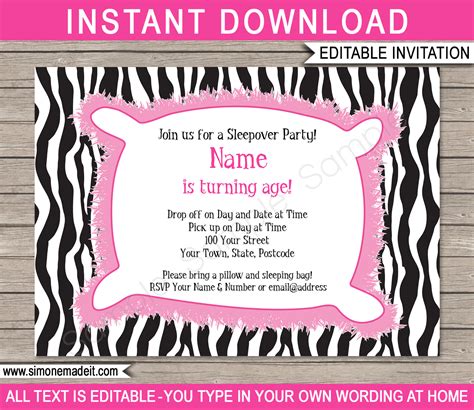 Printable Sleepover Party Invitations Template Slumber Birthday Invites