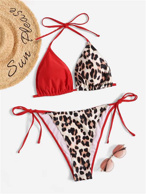 Shein Swim Vcay Conjunto De Bikini Con Estampado De Leopardo Sujetador