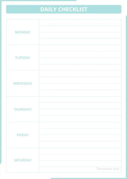 Sample Daily Checklist Template – PreWrite