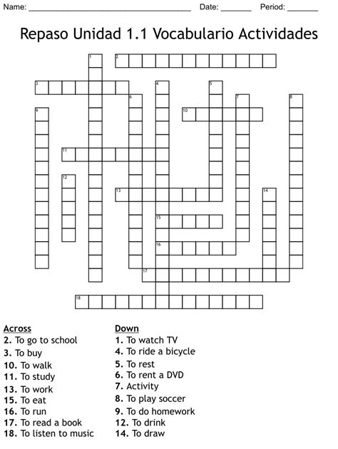 Capitulo 1B Examen 2 Repaso Crossword WordMint