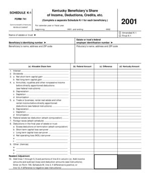 Fillable Online Revenue Ky Schedule K 1 Form 741 Beneficiary S Share