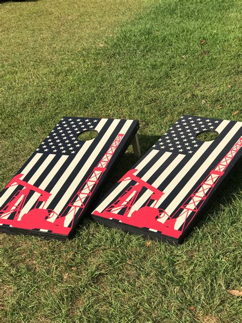 Oil Field American Flag Cornhole Set With Bean Bags Cornhole By Blake