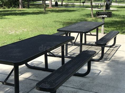 Picnic Tables Benches and Grill in Park. Photo Image Stock Image ...