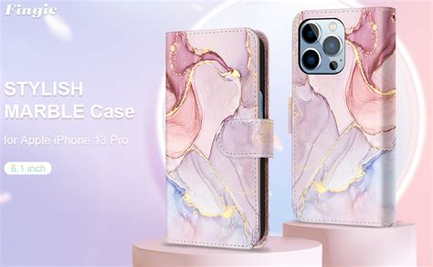 Fingic IPhone 13 Pro Case 13 Pro Case Wallet Marble Rose Gold Leather