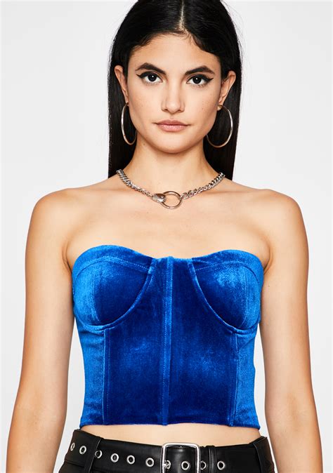 Royal Blue Velvet Bustier Crop Top Dolls Kill