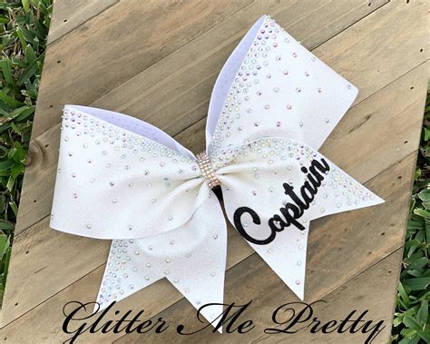 Cheer Bow Team Captain White Rhinestone Cheer Bow Big Bling Etsy