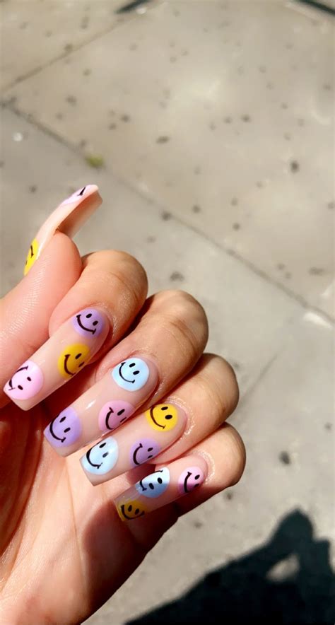 Smiley Face Acrylic Nails Emoji Nails Rave Nails Festival Nails